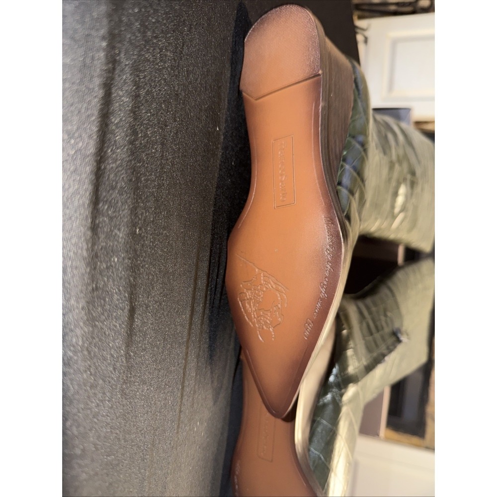 Franco Sarto Estella Wedge Tall Boot Green Croc Embossed Leather Size 7 NIB $225 - Picture 6 of 13
